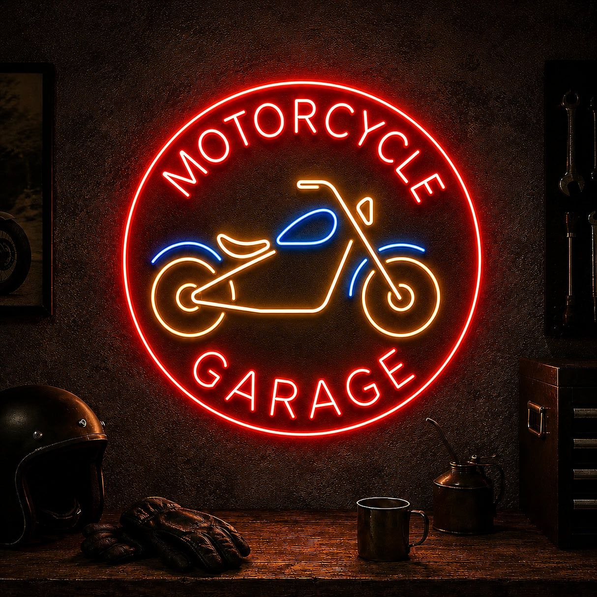 Motorcycle Garage Neon Sign for Biker Wall Decor