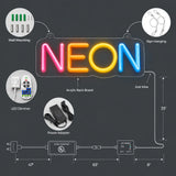 Neon sign accessories kit with power adapter, LED dimmer, hanging hardware, and wall mounting parts