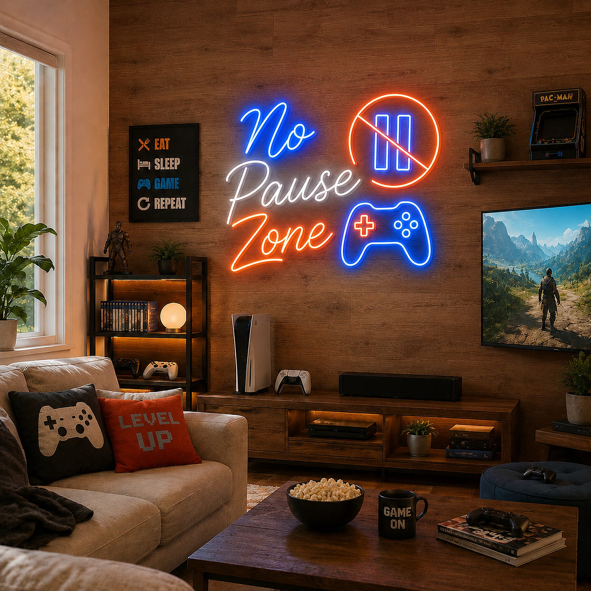 No Pause Zone Video Game Controller Neon Sign