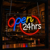 Classic Red Blue Open 24 Hours Neon Sign