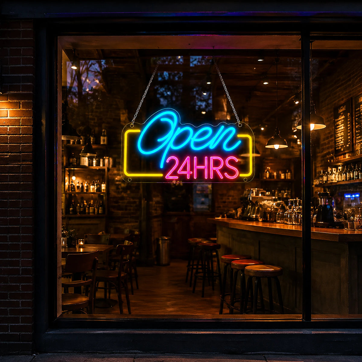 Open 24 Hours Script Neon Sign