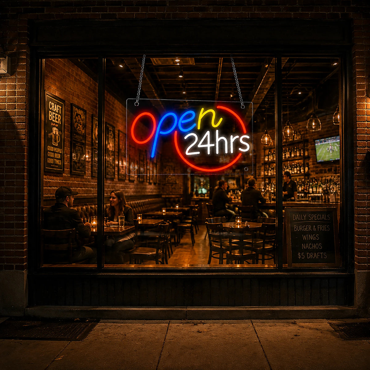 Classic Red Blue Open 24 Hours Neon Sign