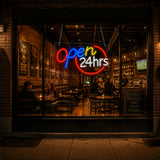 Classic Red Blue Open 24 Hours Neon Sign