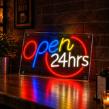 Classic Red Blue Open 24 Hours Neon Sign