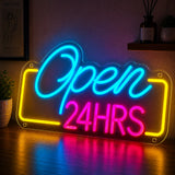Open 24 Hours Script Neon Sign