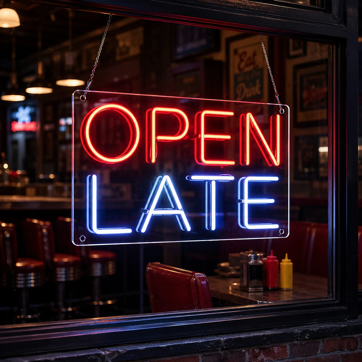 Open Late Neon Sign for Shops and Bars