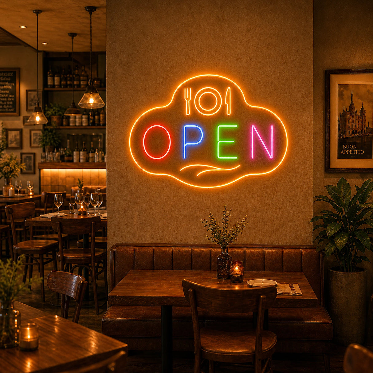 OPEN Restaurant Neon Sign for Business Window