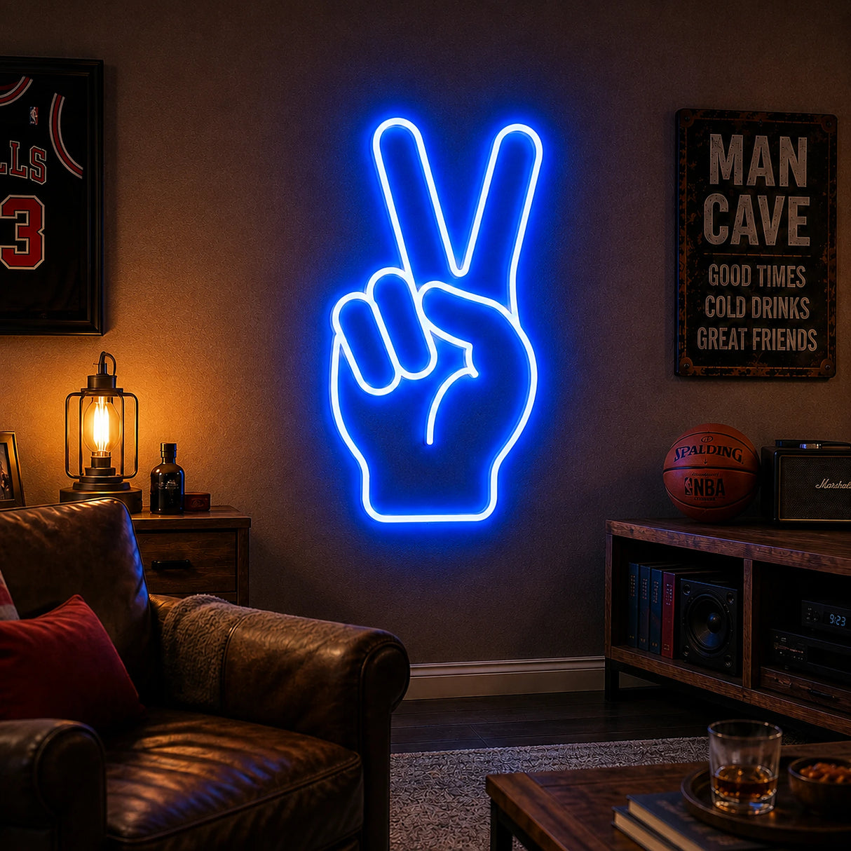Peace Hand Man Cave Neon Sign