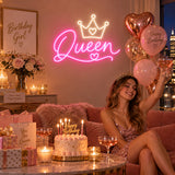 Queen neon sign in a party room