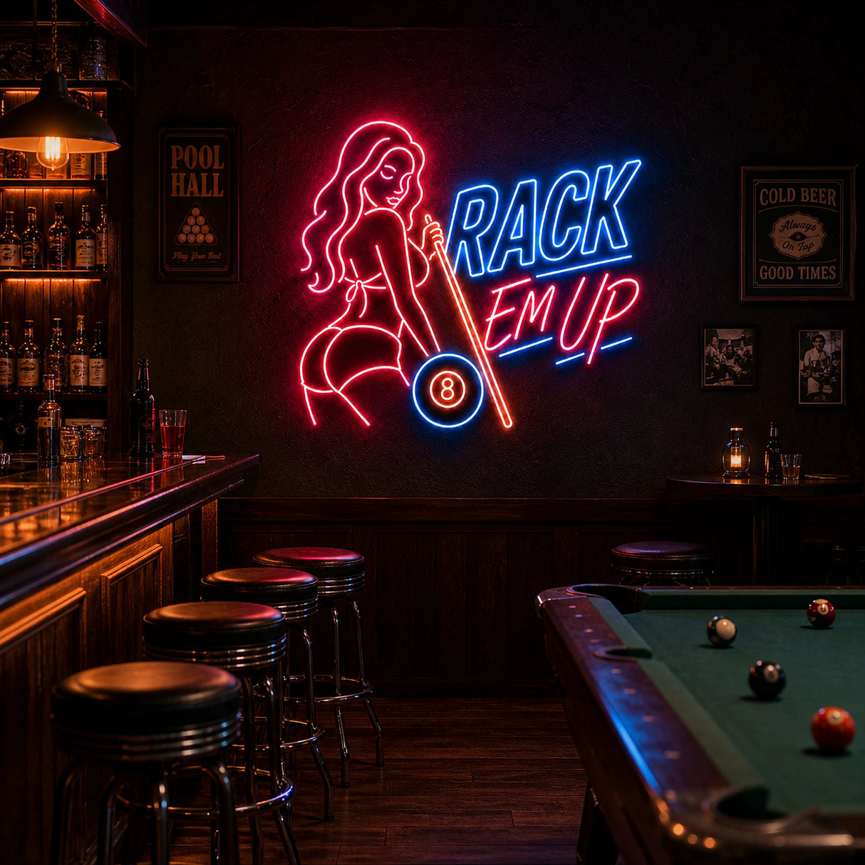 Rack Em Up Man Cave Neon Sign