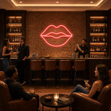 Red Lips LED Neon Sign displayed in a bar wall setting