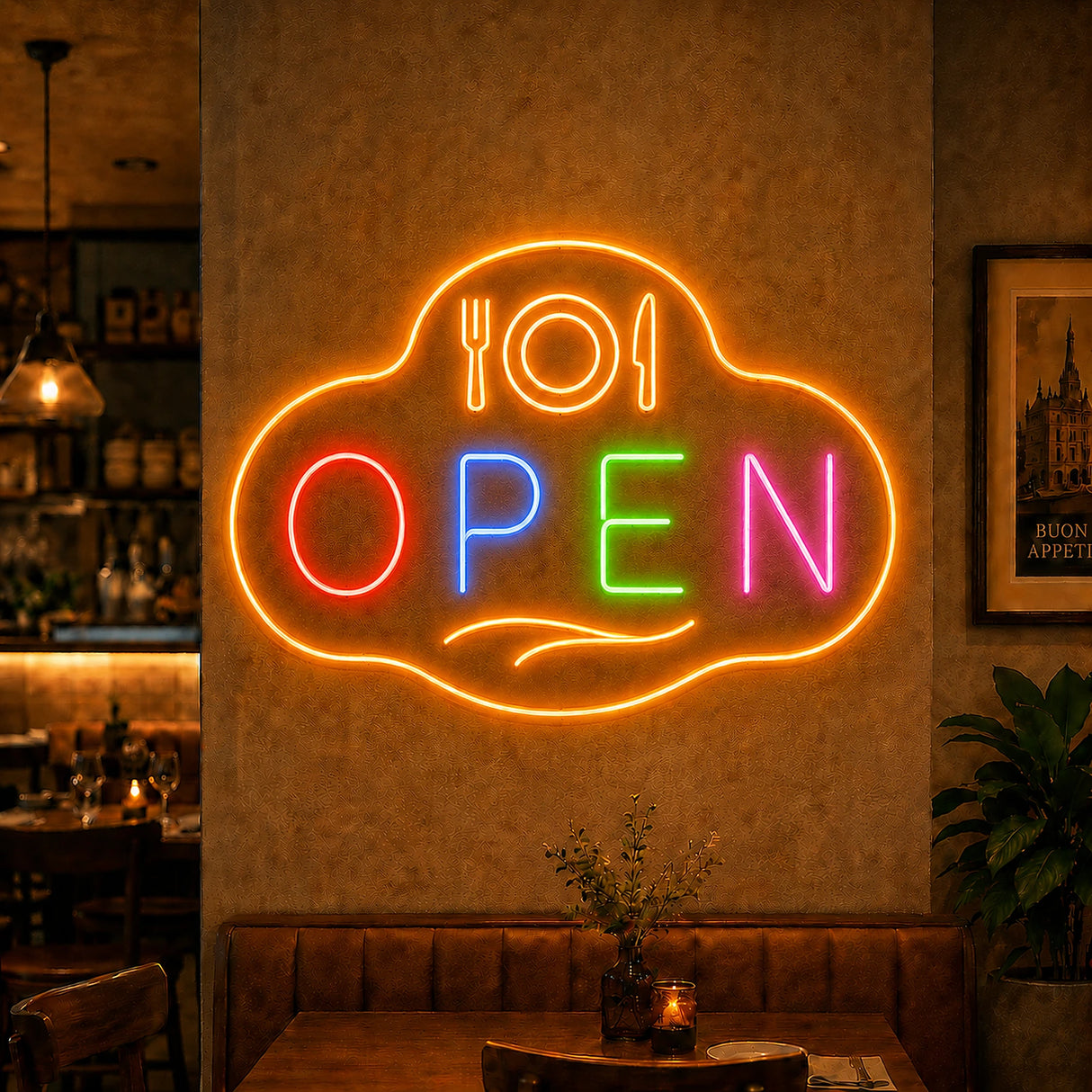 OPEN Restaurant Neon Sign for Business Window