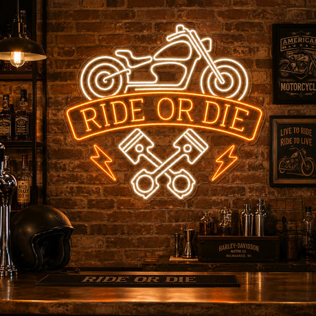 Ride or Die Motorcycle LED Neon Sign for man cave decor