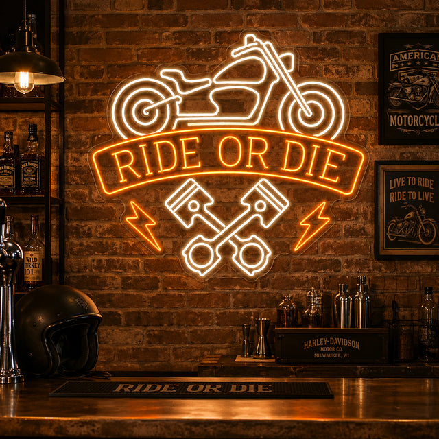 Ride or Die Motorcycle LED Neon Sign for man cave decor