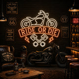 Ride or Die motorcycle neon sign size comparison from 16 inch to 48 inch