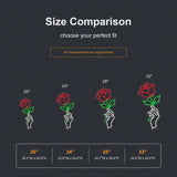 Hand holding rose neon sign size comparison from 20 to 32 inches