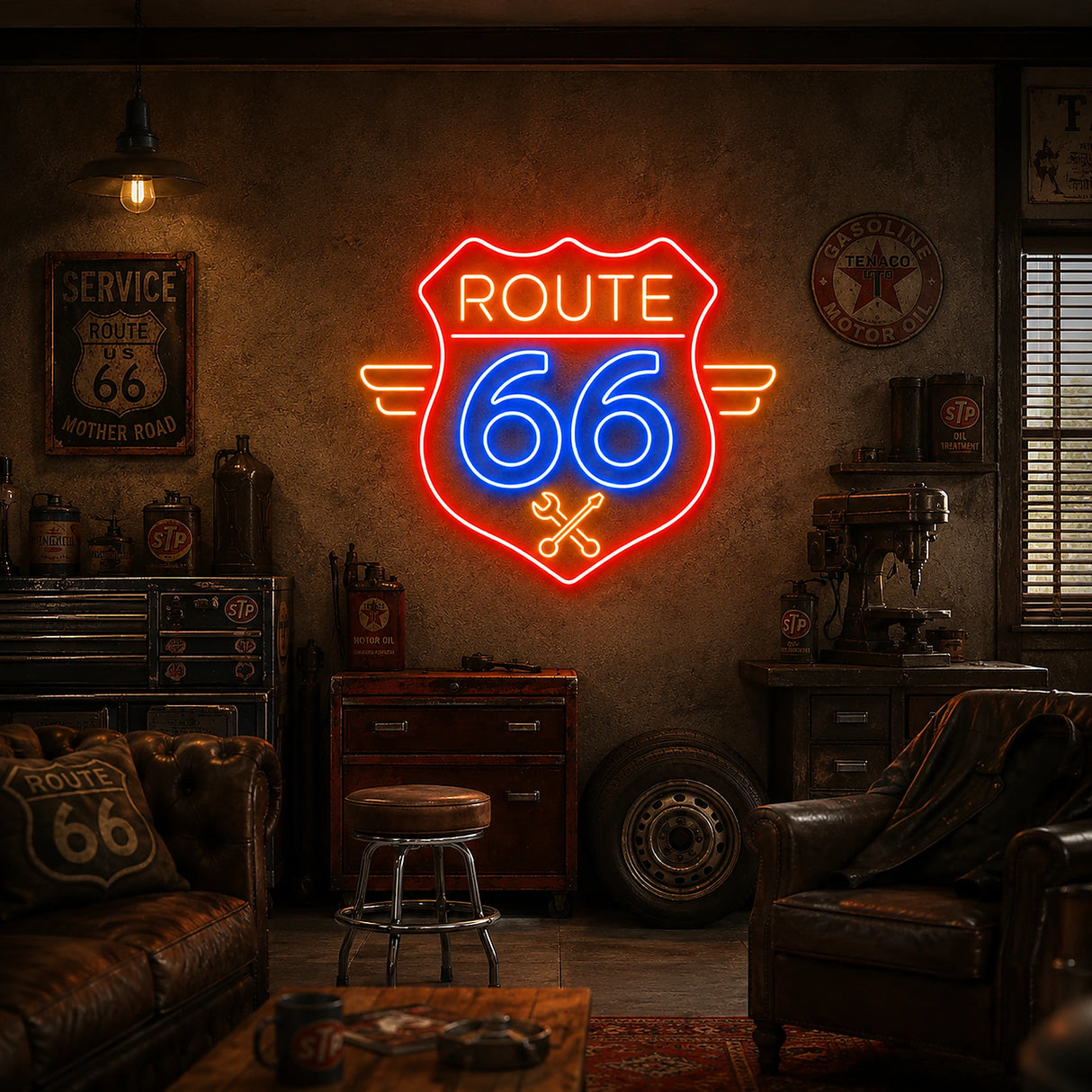 Route 66 Neon Sign for Garage and Man Cave Decor