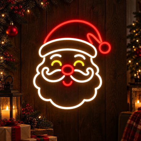 Smiling Santa face neon sign