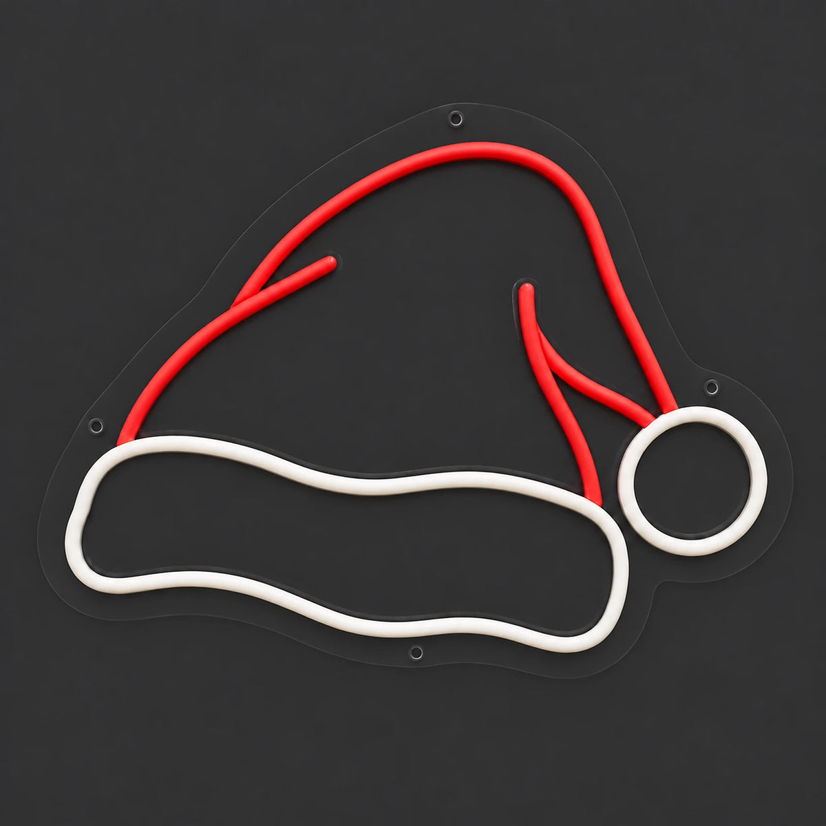 Santa hat neon sign unlit on clear acrylic