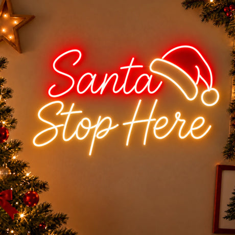 Santa Stop Here Christmas neon sign