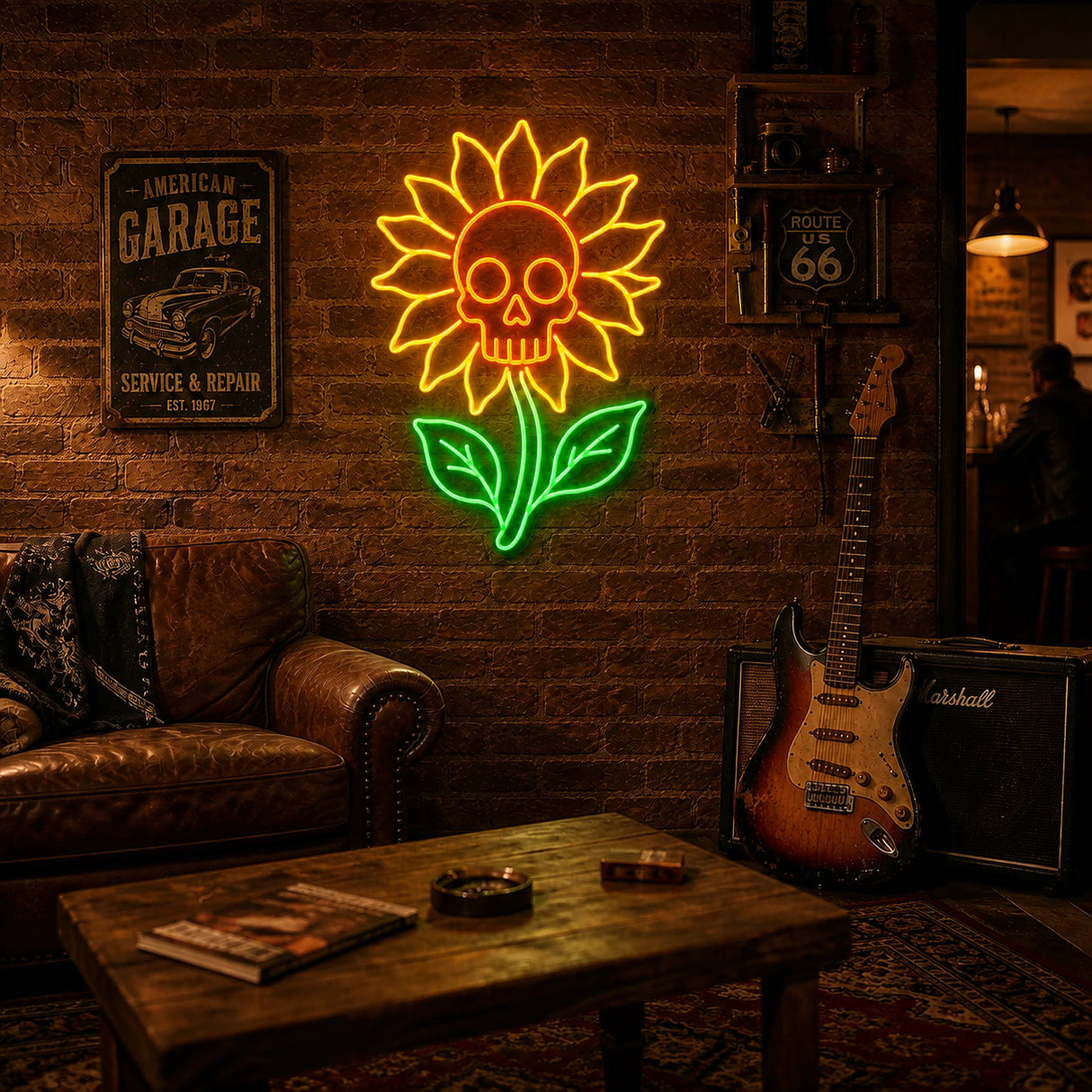 Sunflower Skull Man Cave Neon Sign