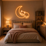 Sleeping Cat Moon Bedroom Neon Sign