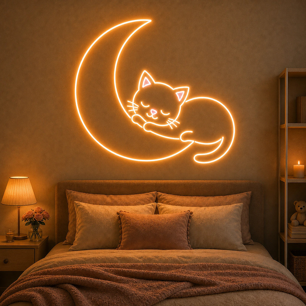 Sleeping Cat Moon Bedroom Neon Sign