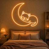 Sleeping Cat Moon Bedroom Neon Sign