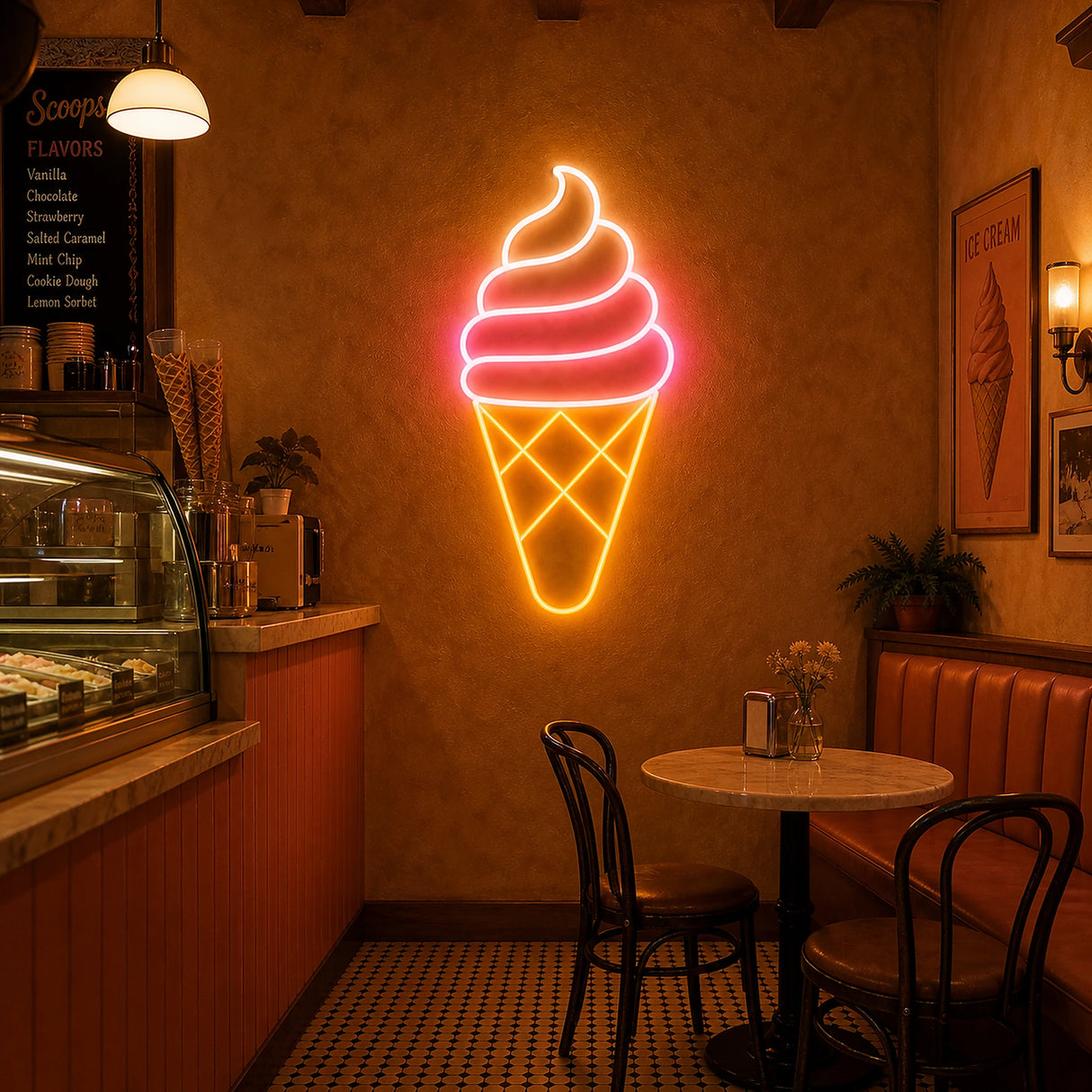 Ice Cream Cone Neon Sign for Ice Cream Shop Decor