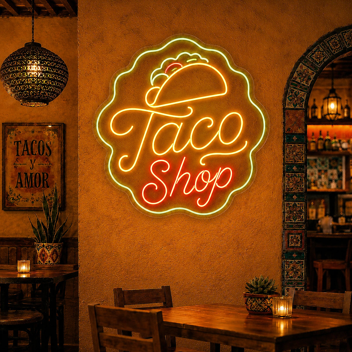 Taco Neon Sign for Mexican Restaurant Wall Decor