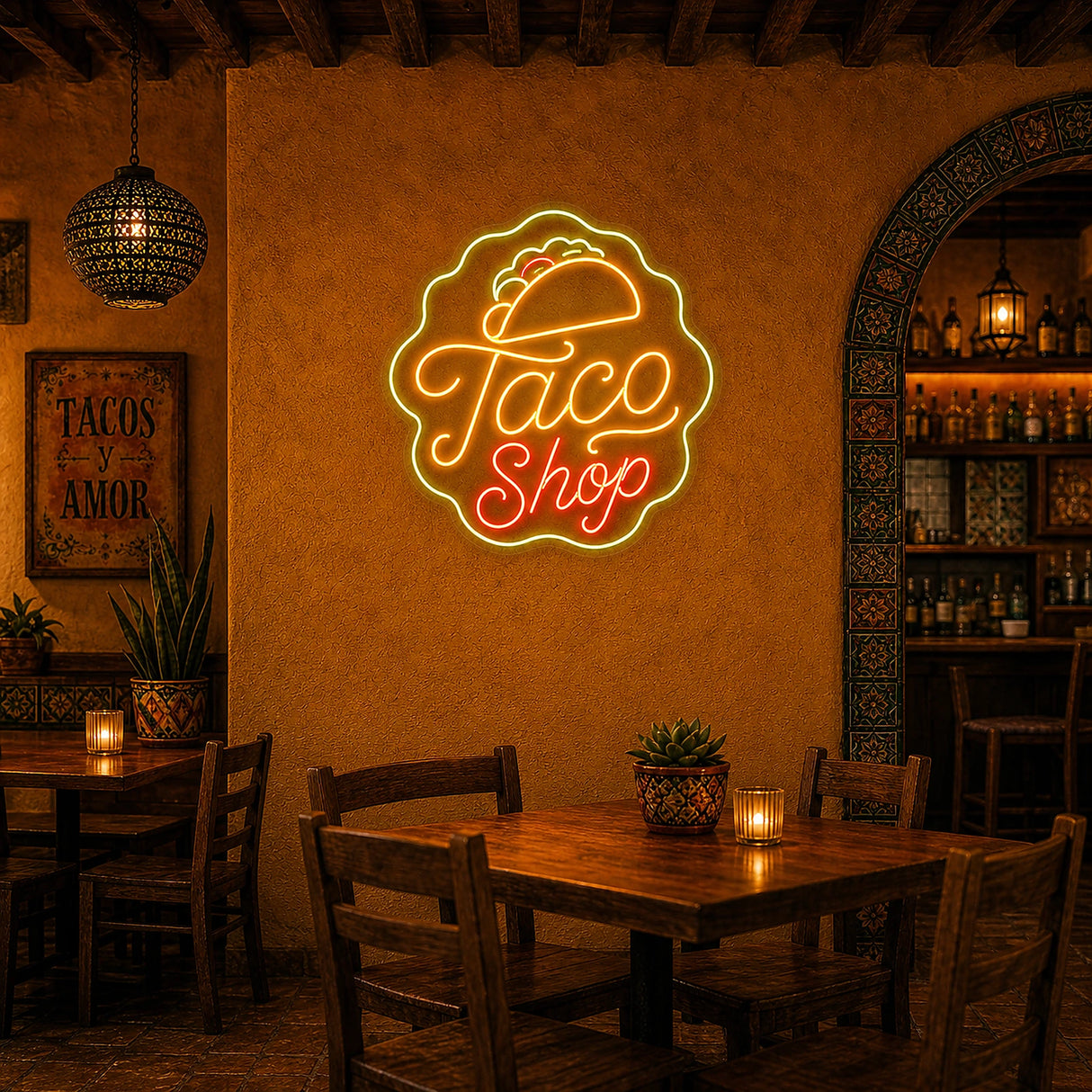 Taco Neon Sign for Mexican Restaurant Wall Decor