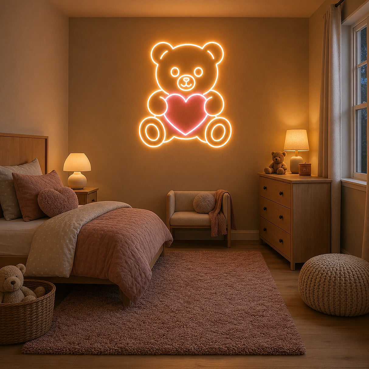 Teddy Bear Heart Bedroom Neon Sign