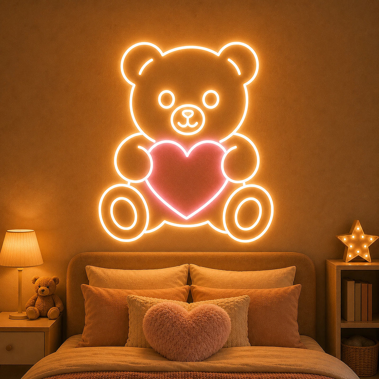 Teddy Bear Heart Bedroom Neon Sign
