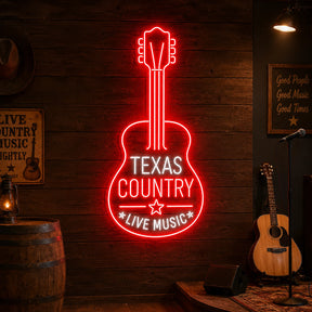 Texas Country Guitar LED Neon Sign for live music bar decor