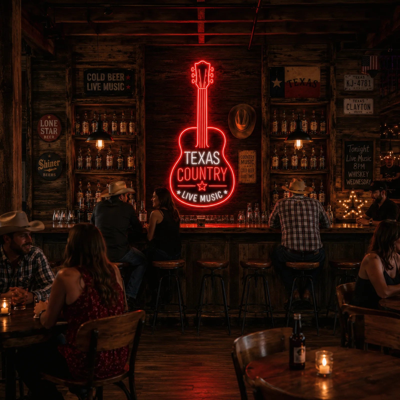 Texas Country Music Guitar LED Neon Sign