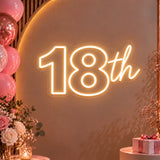 Warm white 18th birthday neon sign with pink balloons