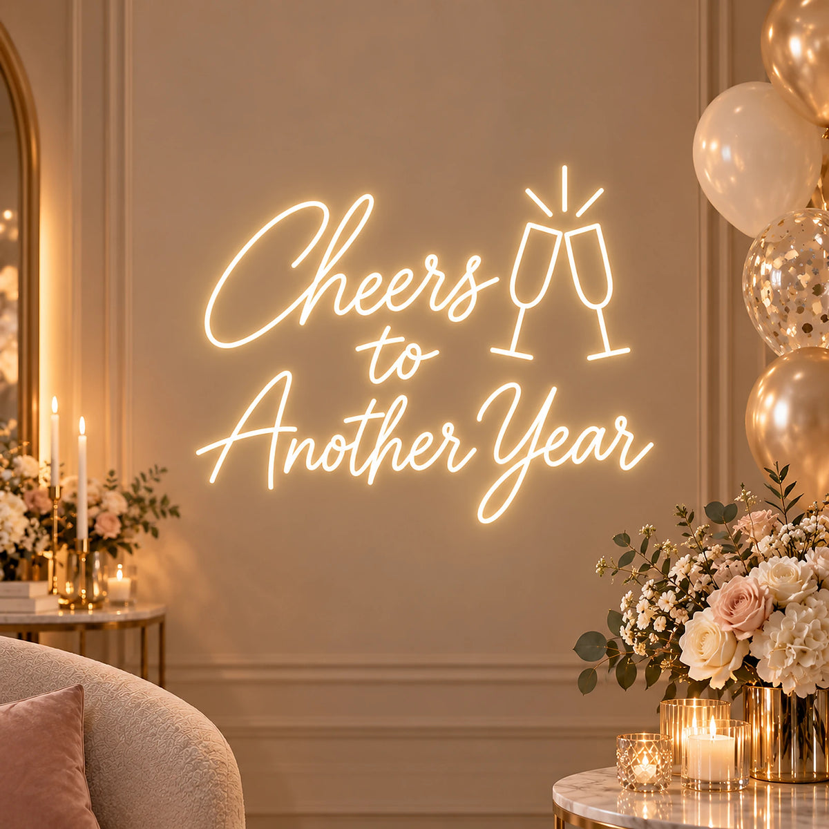 Warm white Cheers to Another Year neon sign