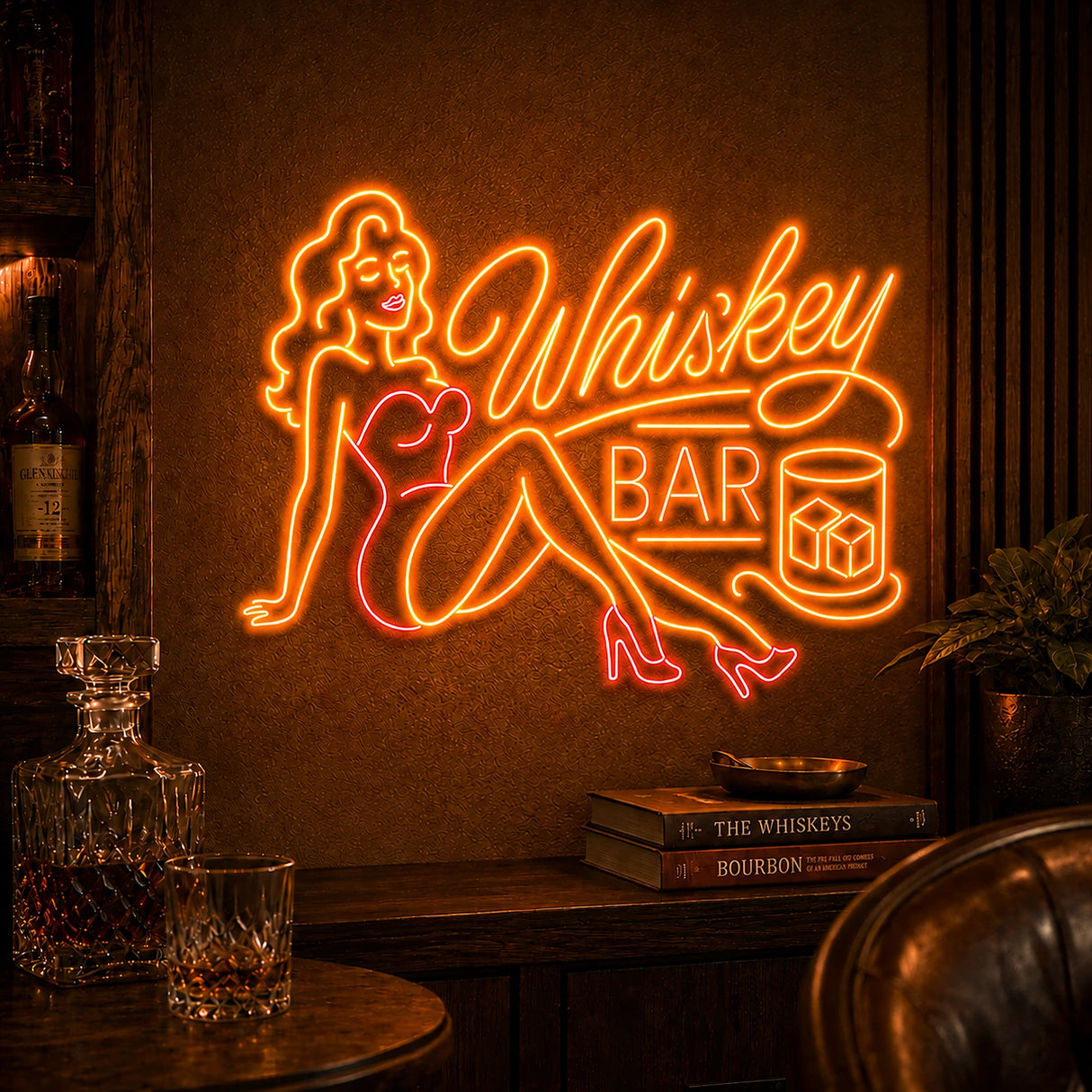 Whiskey Bar Man Cave Neon Sign